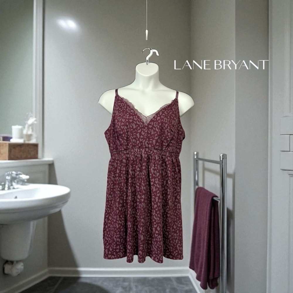NWOT, Lane Bryant, Plus Size Cacique Cotton Chemise, 2X, Burgundy 🌙
